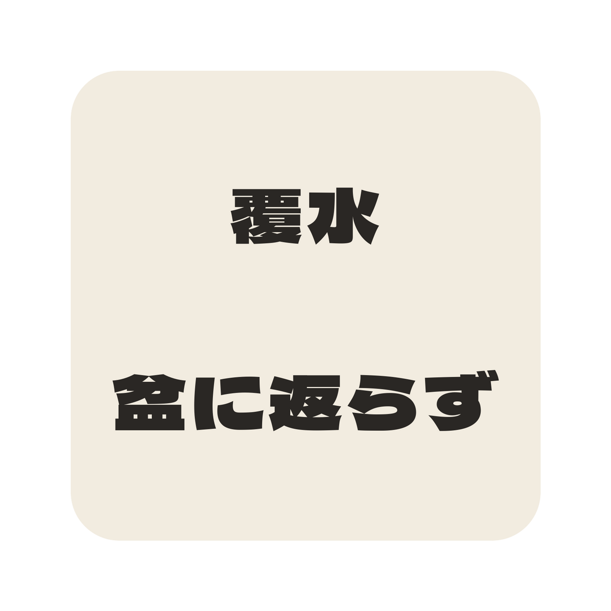 覆水盆に返らず／生成り／極太ゴシック（横書き）／S