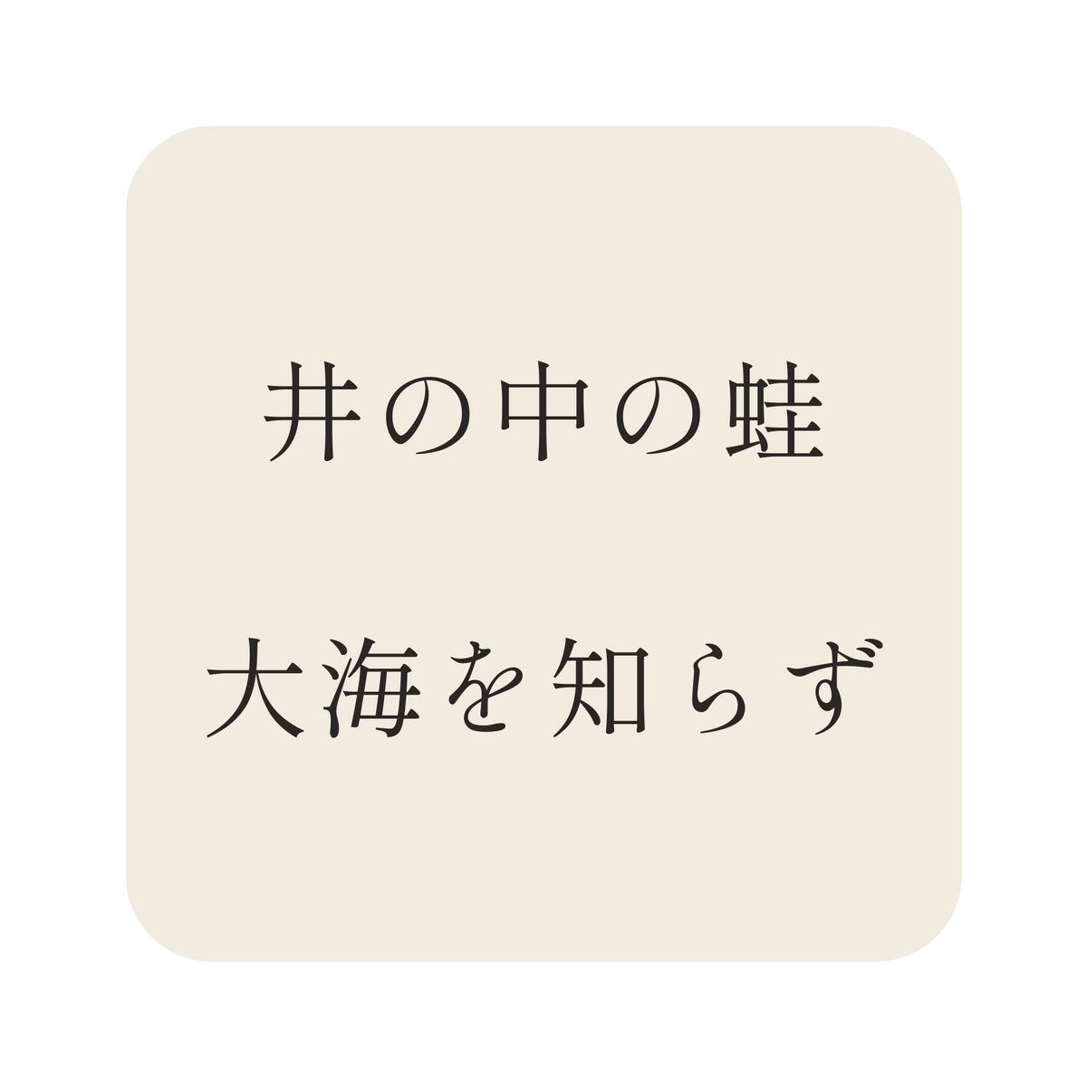 井の中の蛙大海を知らず／生成り／明朝（横書き）／S