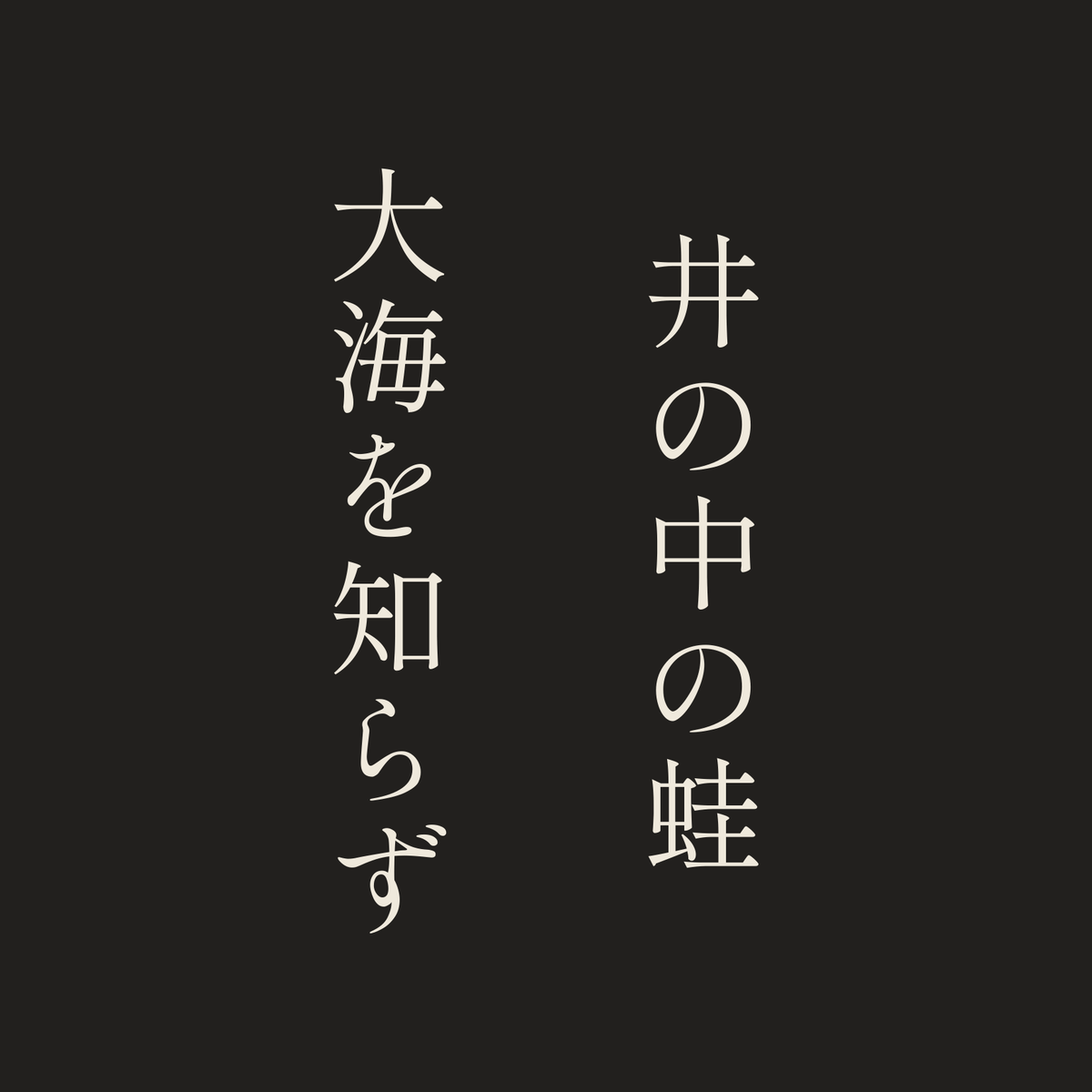 井の中の蛙大海を知らず／墨／明朝（縦書き）