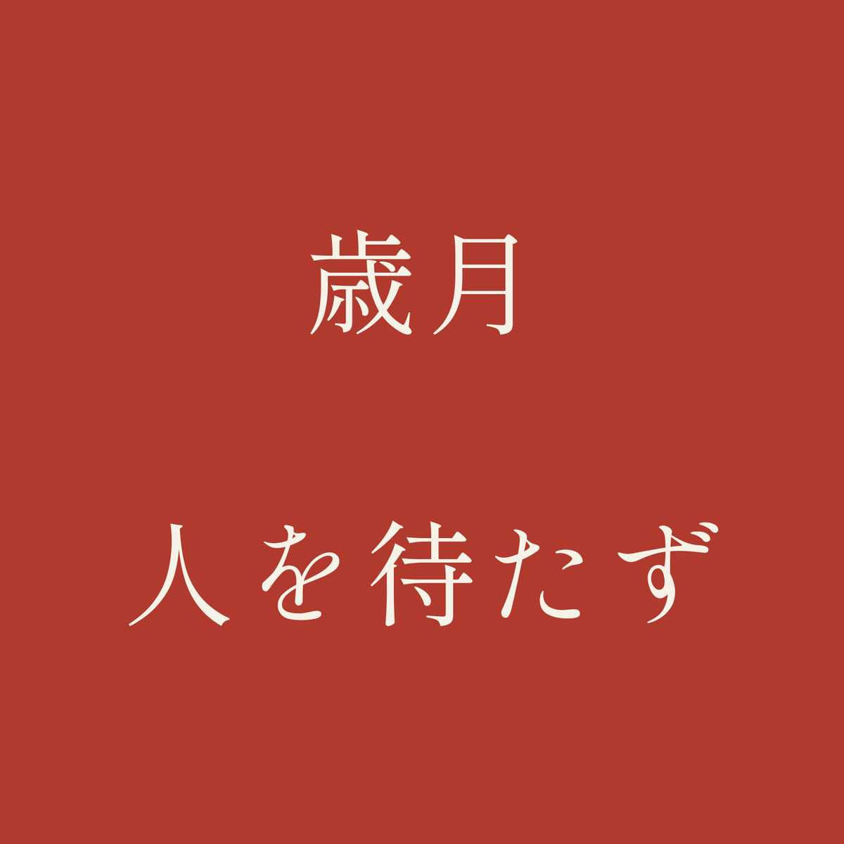 歳月人を待たず／朱／明朝（横書き）